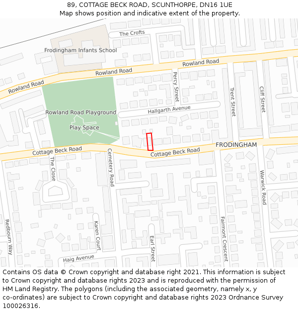 89, COTTAGE BECK ROAD, SCUNTHORPE, DN16 1UE: Location map and indicative extent of plot