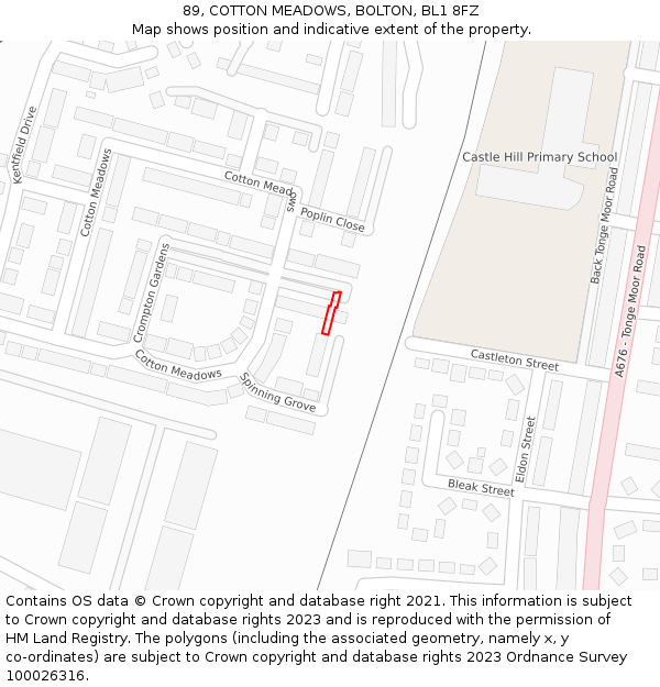 89, COTTON MEADOWS, BOLTON, BL1 8FZ: Location map and indicative extent of plot
