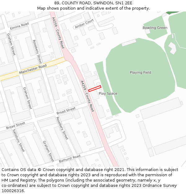 89, COUNTY ROAD, SWINDON, SN1 2EE: Location map and indicative extent of plot