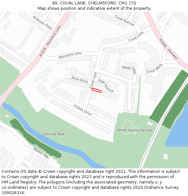89, COVAL LANE, CHELMSFORD, CM1 1TQ: Location map and indicative extent of plot
