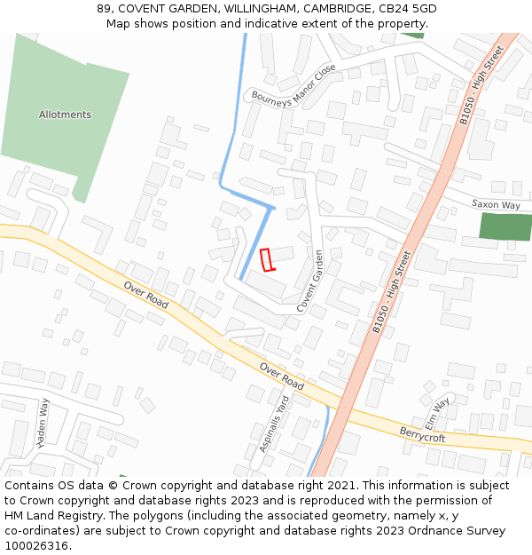 89, COVENT GARDEN, WILLINGHAM, CAMBRIDGE, CB24 5GD: Location map and indicative extent of plot