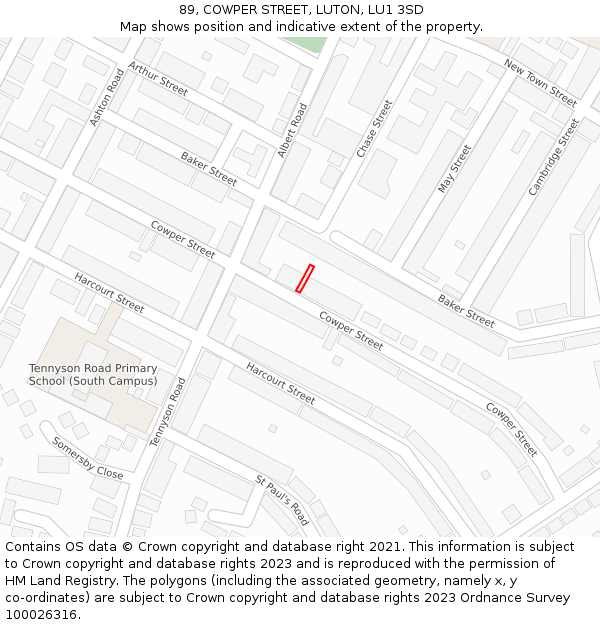 89, COWPER STREET, LUTON, LU1 3SD: Location map and indicative extent of plot