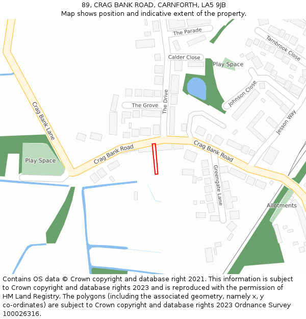 89, CRAG BANK ROAD, CARNFORTH, LA5 9JB: Location map and indicative extent of plot