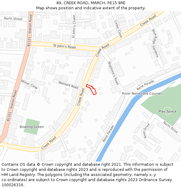 89, CREEK ROAD, MARCH, PE15 8RE: Location map and indicative extent of plot