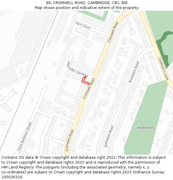 89, CROMWELL ROAD, CAMBRIDGE, CB1 3EE: Location map and indicative extent of plot