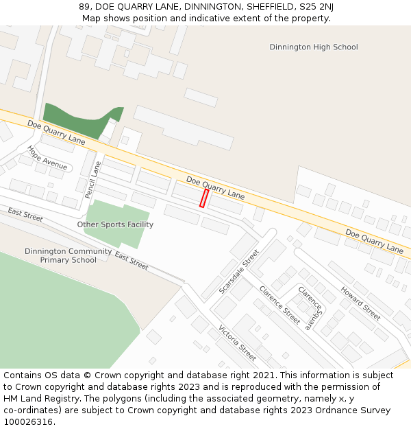 89, DOE QUARRY LANE, DINNINGTON, SHEFFIELD, S25 2NJ: Location map and indicative extent of plot