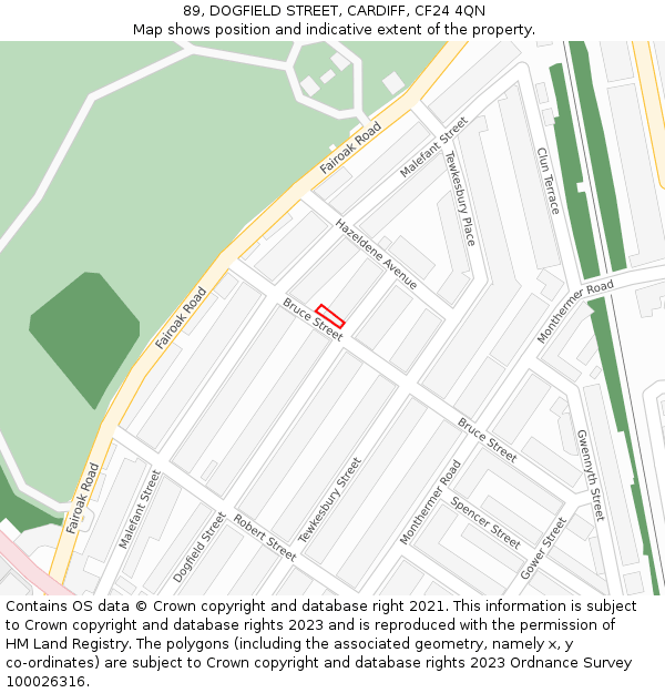 89, DOGFIELD STREET, CARDIFF, CF24 4QN: Location map and indicative extent of plot