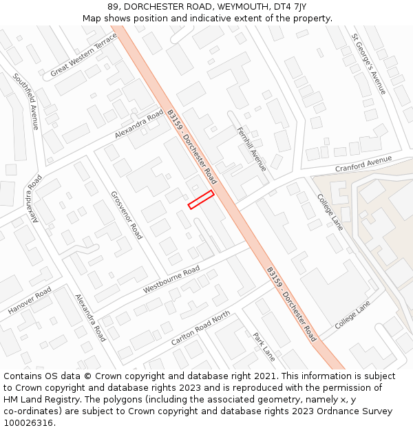 89, DORCHESTER ROAD, WEYMOUTH, DT4 7JY: Location map and indicative extent of plot