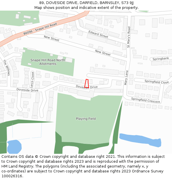89, DOVESIDE DRIVE, DARFIELD, BARNSLEY, S73 9JJ: Location map and indicative extent of plot