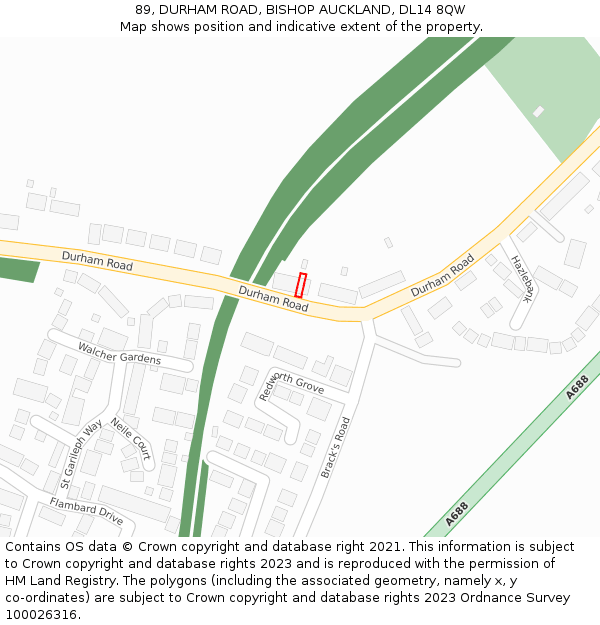 89, DURHAM ROAD, BISHOP AUCKLAND, DL14 8QW: Location map and indicative extent of plot
