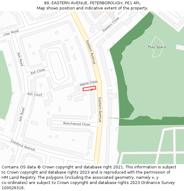 89, EASTERN AVENUE, PETERBOROUGH, PE1 4PL: Location map and indicative extent of plot