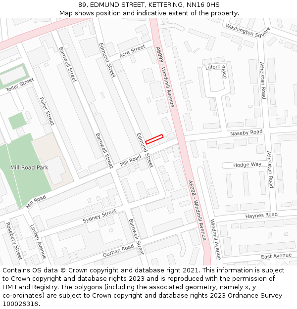 89, EDMUND STREET, KETTERING, NN16 0HS: Location map and indicative extent of plot