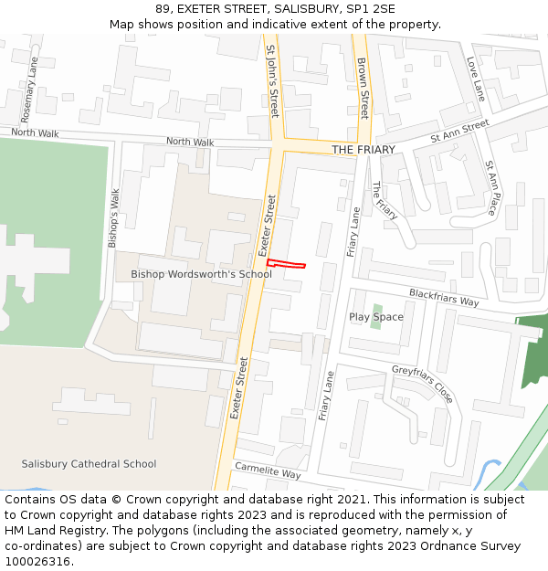 89, EXETER STREET, SALISBURY, SP1 2SE: Location map and indicative extent of plot