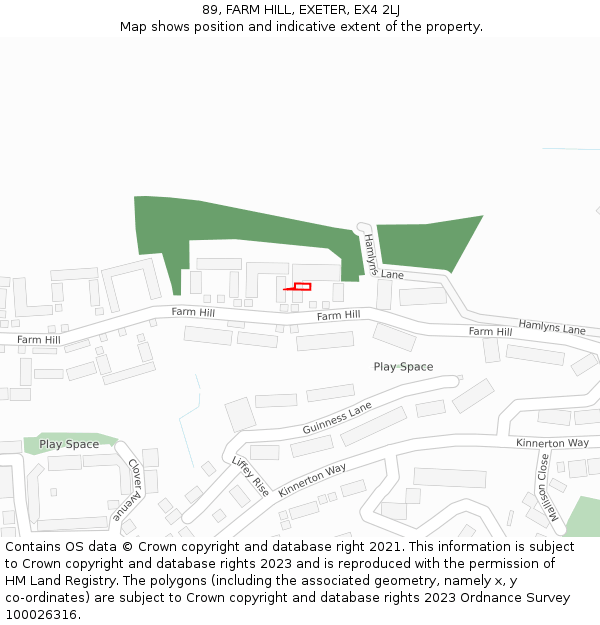 89, FARM HILL, EXETER, EX4 2LJ: Location map and indicative extent of plot