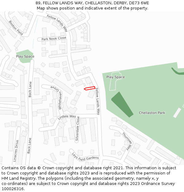 89, FELLOW LANDS WAY, CHELLASTON, DERBY, DE73 6WE: Location map and indicative extent of plot