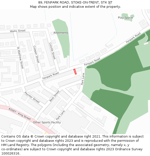 89, FENPARK ROAD, STOKE-ON-TRENT, ST4 3JT: Location map and indicative extent of plot