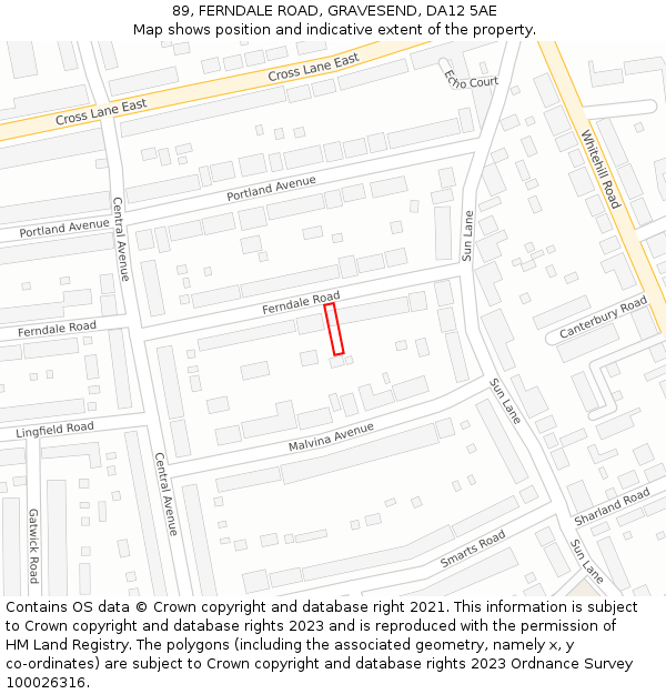 89, FERNDALE ROAD, GRAVESEND, DA12 5AE: Location map and indicative extent of plot