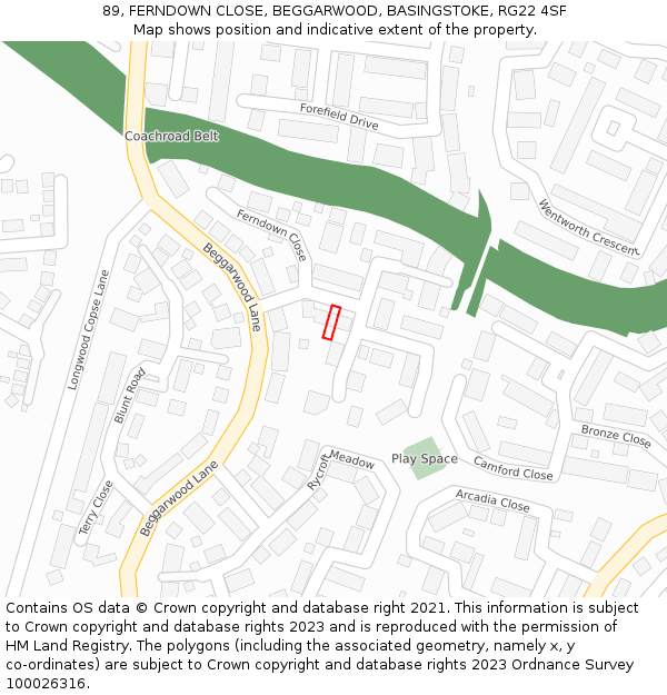 89, FERNDOWN CLOSE, BEGGARWOOD, BASINGSTOKE, RG22 4SF: Location map and indicative extent of plot