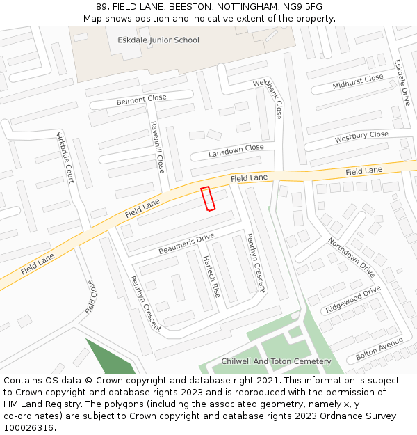 89, FIELD LANE, BEESTON, NOTTINGHAM, NG9 5FG: Location map and indicative extent of plot