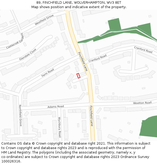 89, FINCHFIELD LANE, WOLVERHAMPTON, WV3 8ET: Location map and indicative extent of plot