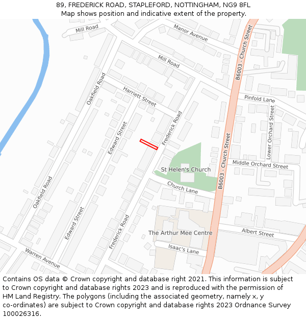 89, FREDERICK ROAD, STAPLEFORD, NOTTINGHAM, NG9 8FL: Location map and indicative extent of plot