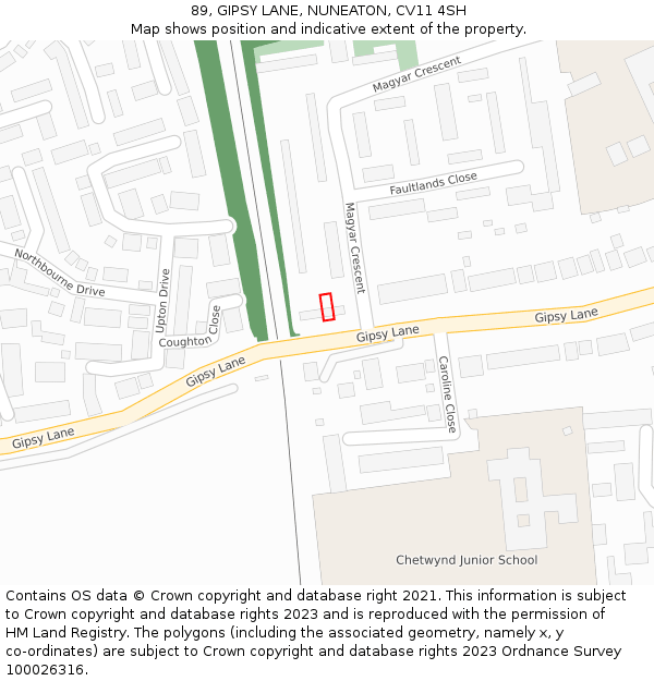 89, GIPSY LANE, NUNEATON, CV11 4SH: Location map and indicative extent of plot