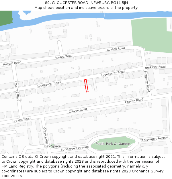 89, GLOUCESTER ROAD, NEWBURY, RG14 5JN: Location map and indicative extent of plot