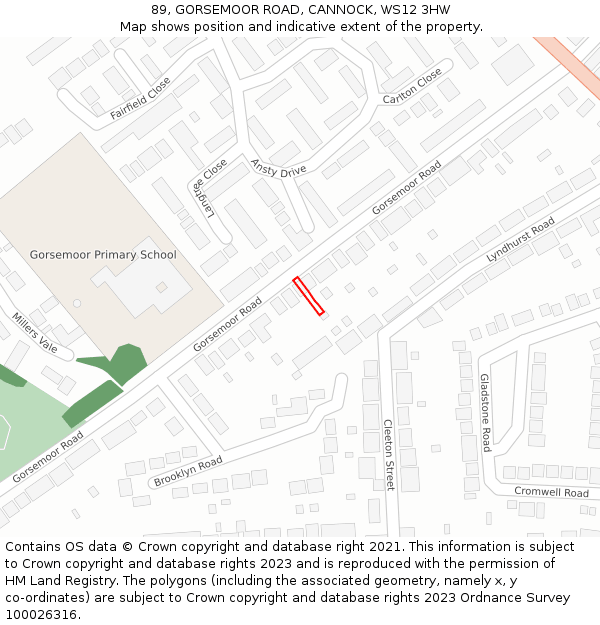 89, GORSEMOOR ROAD, CANNOCK, WS12 3HW: Location map and indicative extent of plot