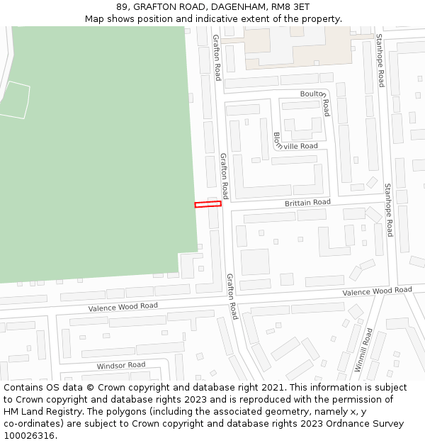 89, GRAFTON ROAD, DAGENHAM, RM8 3ET: Location map and indicative extent of plot