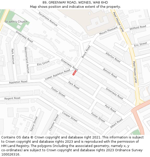 89, GREENWAY ROAD, WIDNES, WA8 6HD: Location map and indicative extent of plot