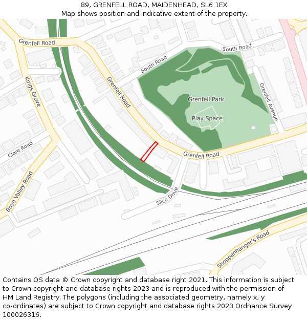 89, GRENFELL ROAD, MAIDENHEAD, SL6 1EX: Location map and indicative extent of plot
