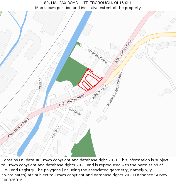 89, HALIFAX ROAD, LITTLEBOROUGH, OL15 0HL: Location map and indicative extent of plot