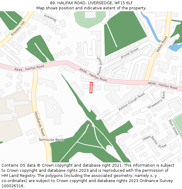 89, HALIFAX ROAD, LIVERSEDGE, WF15 6LF: Location map and indicative extent of plot