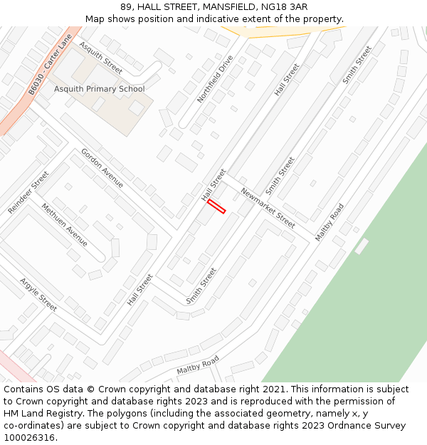 89, HALL STREET, MANSFIELD, NG18 3AR: Location map and indicative extent of plot
