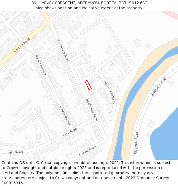 89, HARVEY CRESCENT, ABERAVON, PORT TALBOT, SA12 6DF: Location map and indicative extent of plot