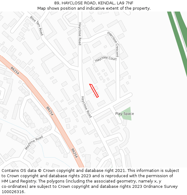 89, HAYCLOSE ROAD, KENDAL, LA9 7NF: Location map and indicative extent of plot