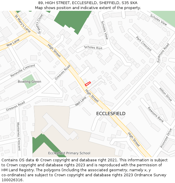89, HIGH STREET, ECCLESFIELD, SHEFFIELD, S35 9XA: Location map and indicative extent of plot