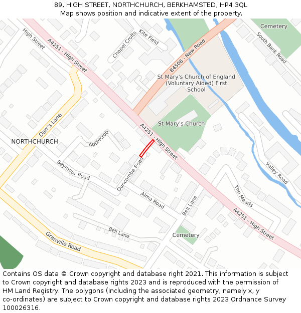 89, HIGH STREET, NORTHCHURCH, BERKHAMSTED, HP4 3QL: Location map and indicative extent of plot