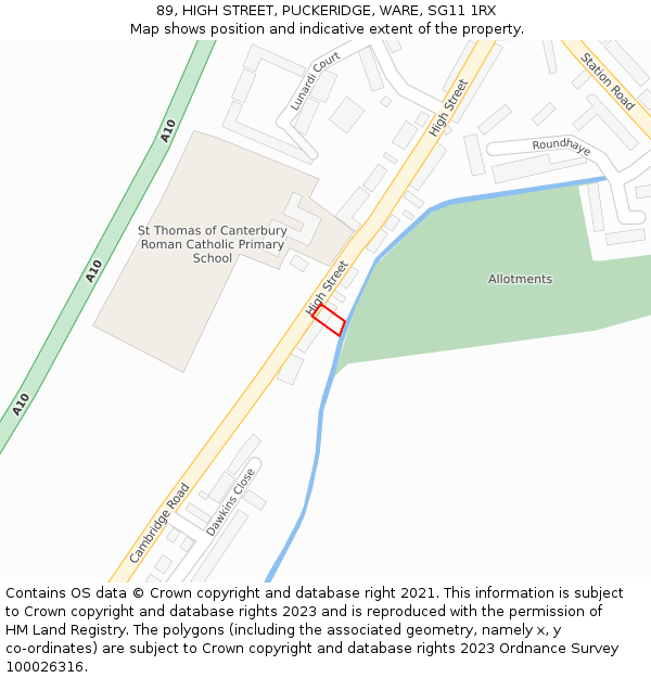 89, HIGH STREET, PUCKERIDGE, WARE, SG11 1RX: Location map and indicative extent of plot