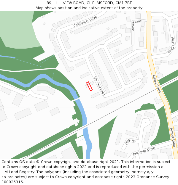 89, HILL VIEW ROAD, CHELMSFORD, CM1 7RT: Location map and indicative extent of plot
