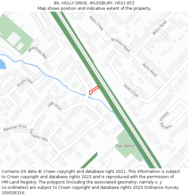 89, HOLLY DRIVE, AYLESBURY, HP21 8TZ: Location map and indicative extent of plot
