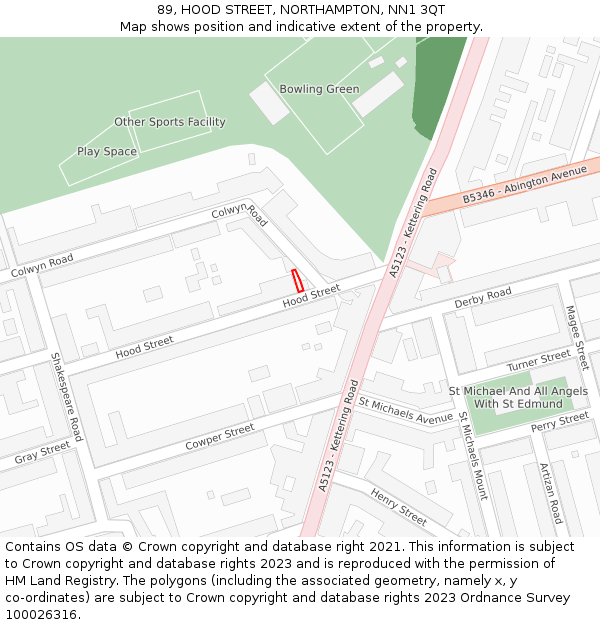 89, HOOD STREET, NORTHAMPTON, NN1 3QT: Location map and indicative extent of plot