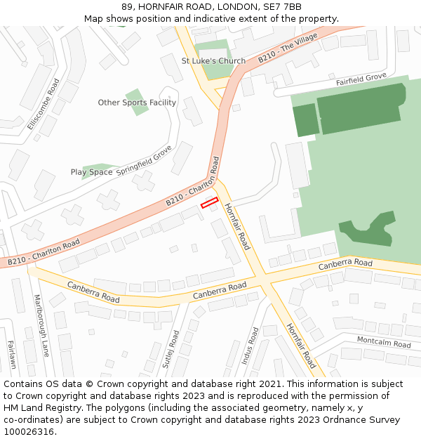 89, HORNFAIR ROAD, LONDON, SE7 7BB: Location map and indicative extent of plot