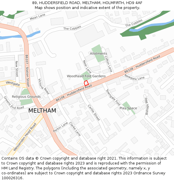89, HUDDERSFIELD ROAD, MELTHAM, HOLMFIRTH, HD9 4AF: Location map and indicative extent of plot