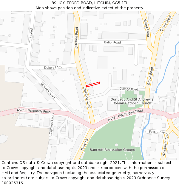 89, ICKLEFORD ROAD, HITCHIN, SG5 1TL: Location map and indicative extent of plot