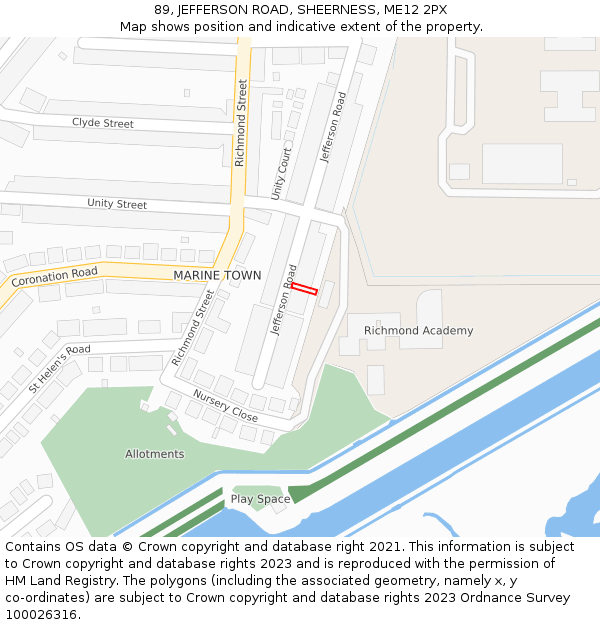 89, JEFFERSON ROAD, SHEERNESS, ME12 2PX: Location map and indicative extent of plot