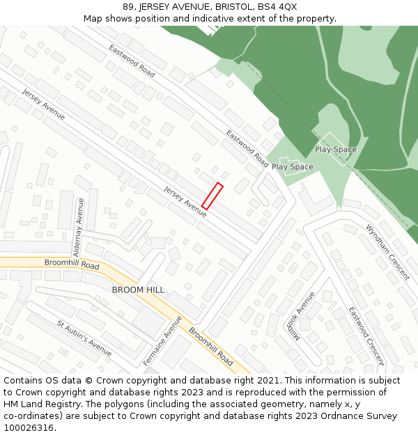 89, JERSEY AVENUE, BRISTOL, BS4 4QX: Location map and indicative extent of plot