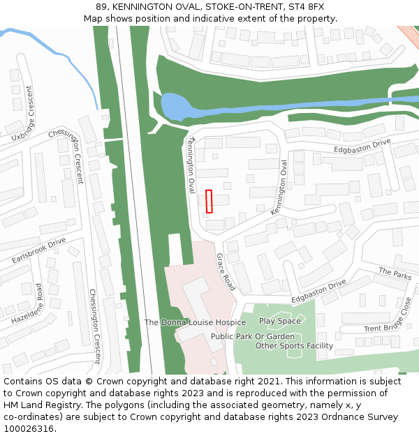 89, KENNINGTON OVAL, STOKE-ON-TRENT, ST4 8FX: Location map and indicative extent of plot
