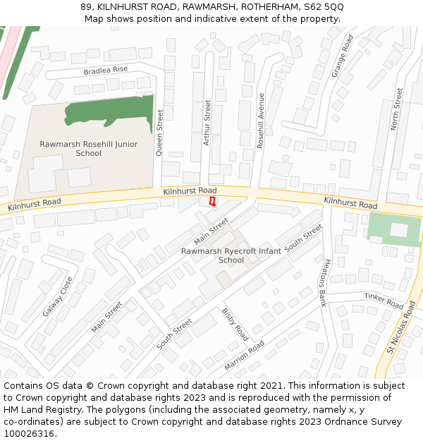 89, KILNHURST ROAD, RAWMARSH, ROTHERHAM, S62 5QQ: Location map and indicative extent of plot