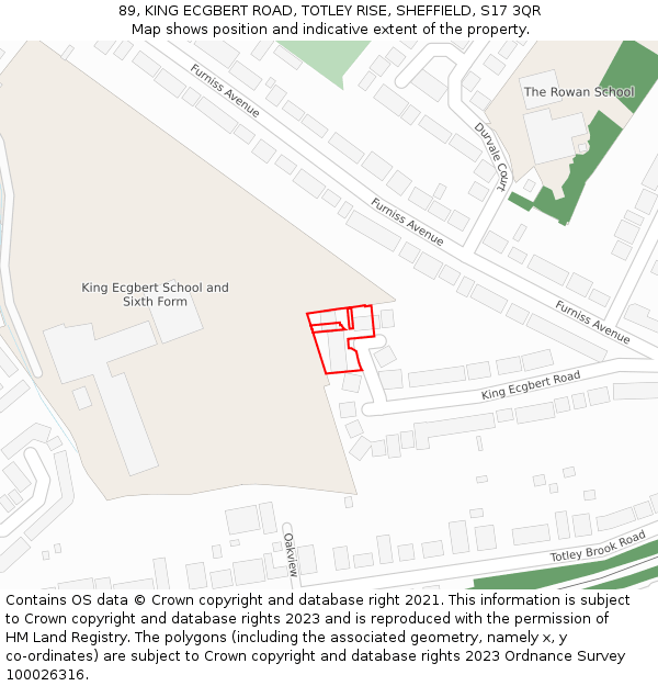 89, KING ECGBERT ROAD, TOTLEY RISE, SHEFFIELD, S17 3QR: Location map and indicative extent of plot